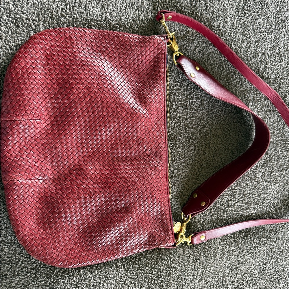 Clare V Woven Leather Hobo Crossbody in Wine - Picture 5 of 6